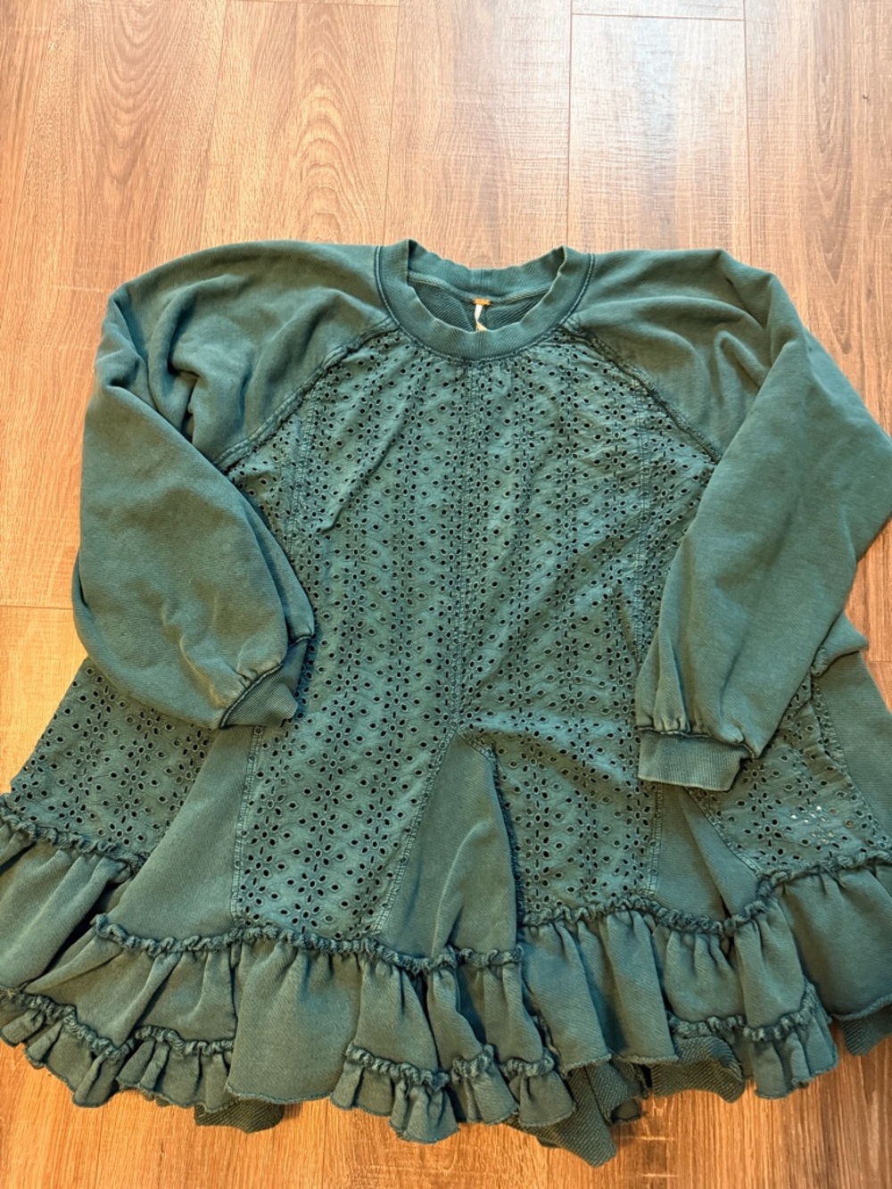 Free People Dark Teal Eyelet Ruffle Tunic